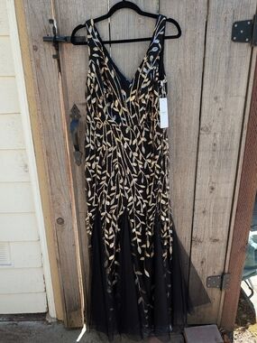 Ever Pretty Black Maxi Dress with Gold Leaf Embroidery